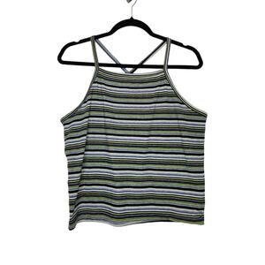 Vintage y2k Halter Style Cross Back Tank Top Cami Striped 90s Large Shirt